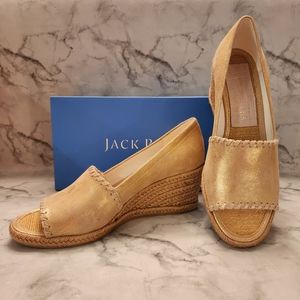 NIB 7.0 Jack Rogers Palmer Wedge Heels in Metallic Gold Espadrille Sandals